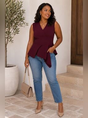 NWT WHBM Asymmetrical Faux Wrap Peplum Tunic Top S